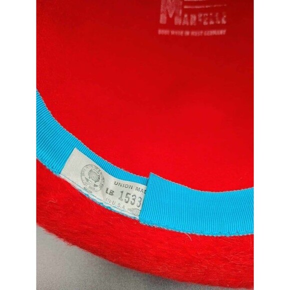 VTG Martelle West Germany Womens Hat Red Felt Fur Fuzzy Rolled Brim - Picture 10 of 11